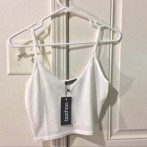 White Ribbed Crop Tank Top